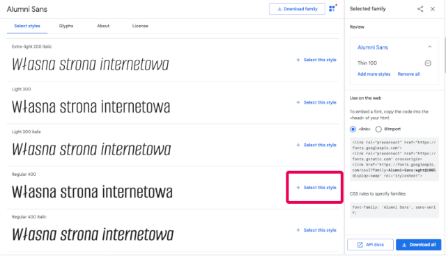 google fonts wybierz czcionkę